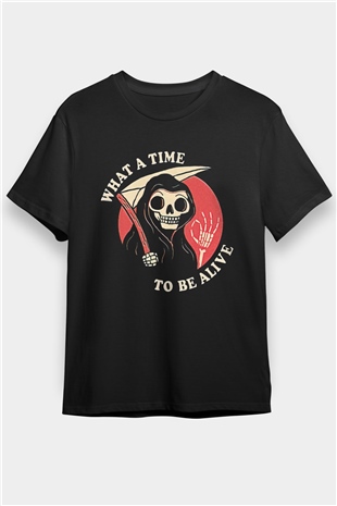 Halloween Baskılı Unisex Siyah Tişört - Tshirt