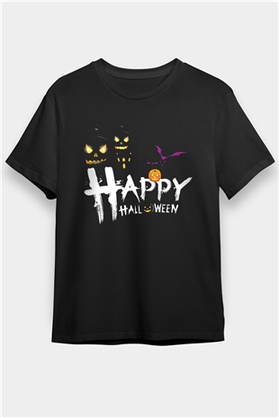 Halloween Baskılı Unisex Siyah Tişört - Tshirt
