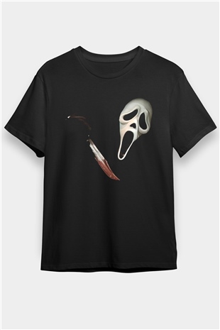 Halloween Baskılı Unisex Siyah Tişört - Tshirt