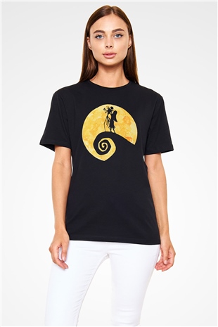 Halloween Baskılı Unisex Siyah Tişört - Tshirt