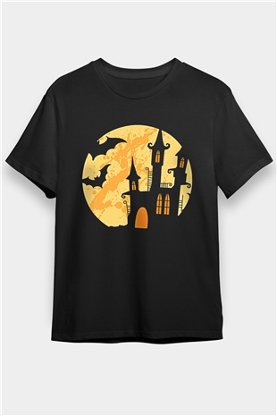 Halloween Baskılı Unisex Siyah Tişört - Tshirt