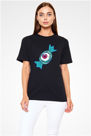 Halloween Baskılı Unisex Siyah Tişört - Tshirt