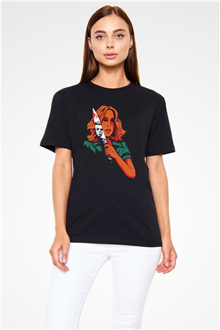Halloween Baskılı Unisex Siyah Tişört - Tshirt