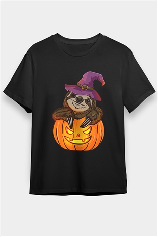 Halloween Baskılı Unisex Siyah Tişört - Tshirt