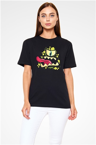 Halloween Baskılı Unisex Siyah Tişört - Tshirt