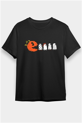 Halloween Baskılı Unisex Siyah Tişört - Tshirt