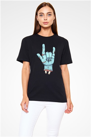 Halloween Baskılı Unisex Siyah Tişört - Tshirt