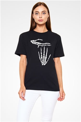 Halloween Baskılı Unisex Siyah Tişört - Tshirt