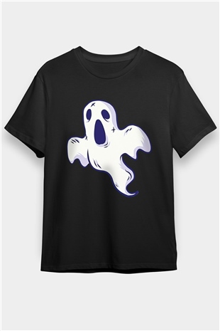 Halloween Baskılı Unisex Siyah Tişört - Tshirt
