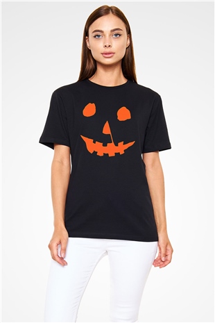 Halloween Baskılı Unisex Siyah Tişört - Tshirt