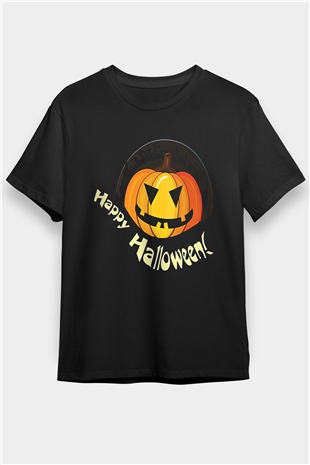 Halloween Baskılı Unisex Siyah Tişört - Tshirt
