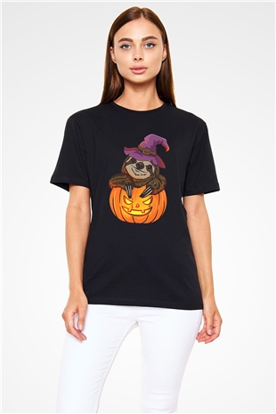 Halloween Baskılı Unisex Siyah Tişört - Tshirt