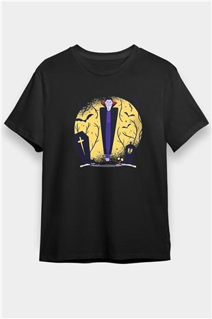 Halloween Baskılı Unisex Siyah Tişört - Tshirt
