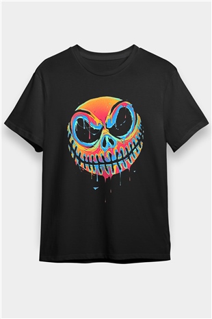 Halloween Baskılı Unisex Siyah Tişört - Tshirt