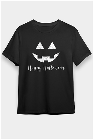 Halloween Baskılı Unisex Siyah Tişört - Tshirt