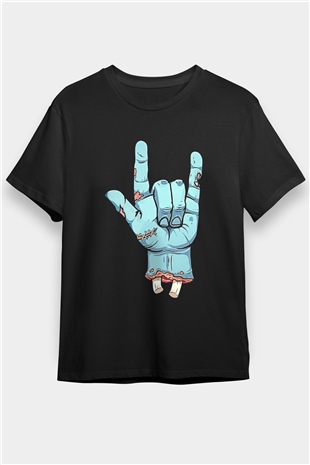 Halloween Baskılı Unisex Siyah Tişört - Tshirt