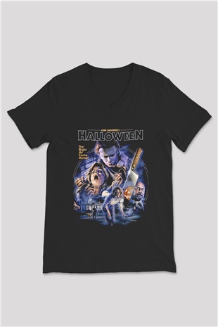 Halloween Siyah Unisex V Yaka Tişört