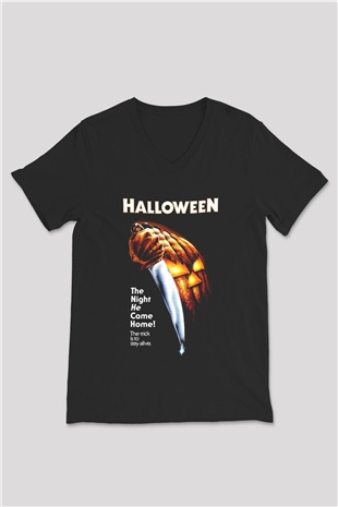 Halloween Siyah Unisex V Yaka Tişört