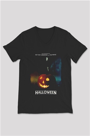 Halloween Siyah Unisex V Yaka Tişört