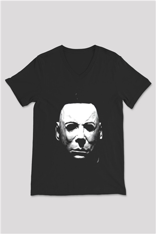 Halloween Siyah Unisex V Yaka Tişört T-Shirt