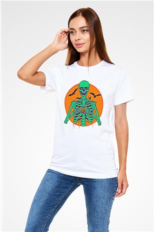 Halloween Unisex Baskılı Beyaz Tişört - Tshirt