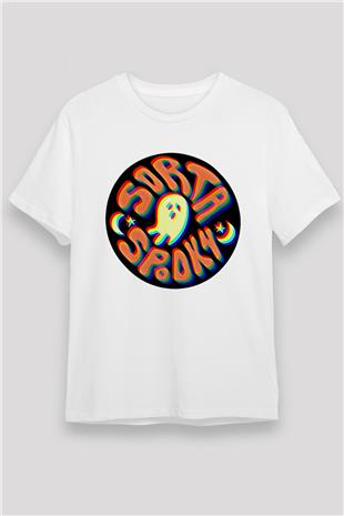 Halloween Unisex Baskılı Beyaz Tişört - Tshirt