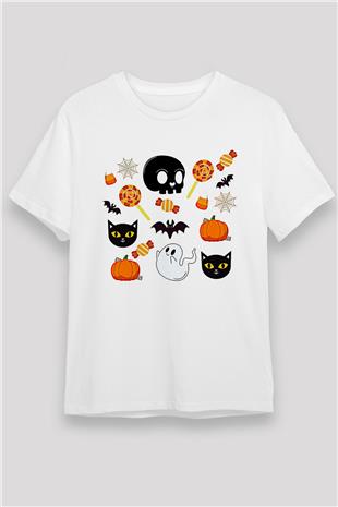 Halloween Unisex Baskılı Beyaz Tişört - Tshirt