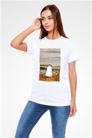Halloween Unisex Baskılı Beyaz Tişört - Tshirt