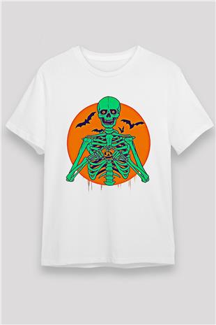 Halloween Unisex Baskılı Beyaz Tişört - Tshirt
