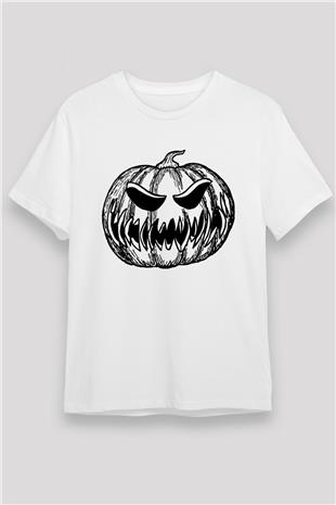 Halloween Unisex Baskılı Beyaz Tişört - Tshirt
