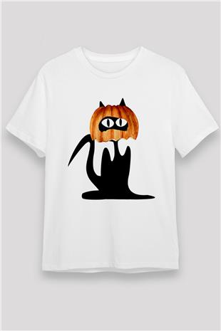 Halloween Unisex Baskılı Beyaz Tişört - Tshirt