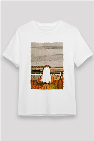 Halloween Unisex Baskılı Beyaz Tişört - Tshirt