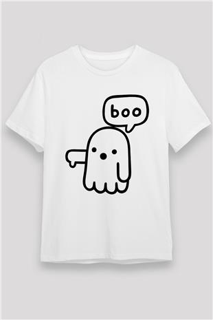 Halloween Unisex Baskılı Beyaz Tişört - Tshirt