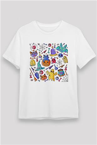 Halloween Unisex Baskılı Beyaz Tişört - Tshirt