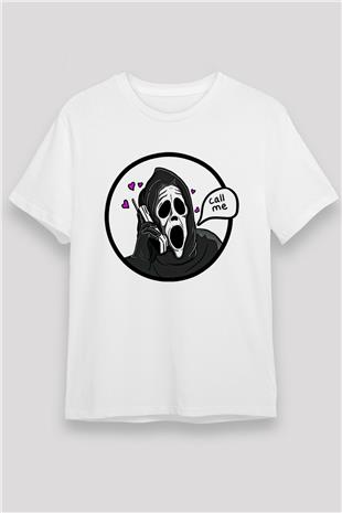 Halloween Unisex Baskılı Beyaz Tişört - Tshirt