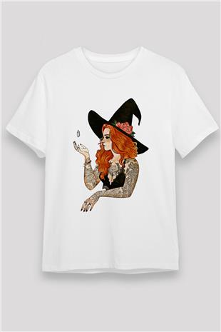 Halloween Unisex Baskılı Beyaz Tişört - Tshirt