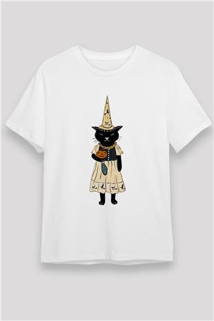 Halloween Unisex Baskılı Beyaz Tişört - Tshirt