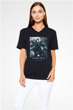Halo Wars Siyah Unisex V Yaka Tişört