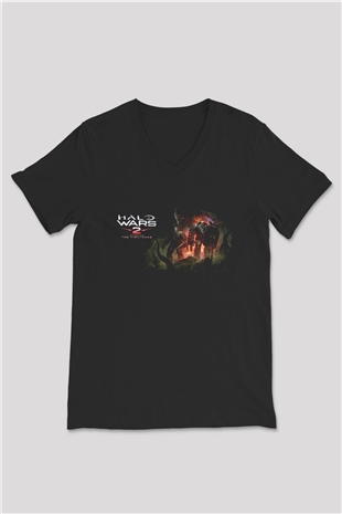Halo Wars Siyah Unisex V Yaka Tişört
