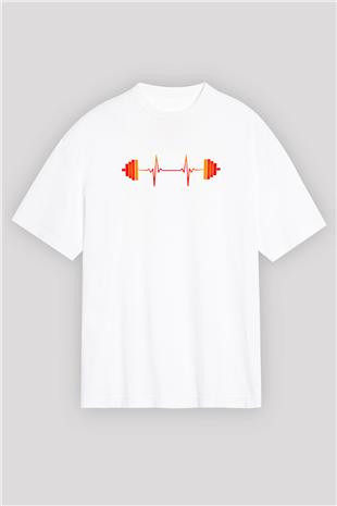 Halter Baskılı Unisex Beyaz Oversize Tişört - Tshirt