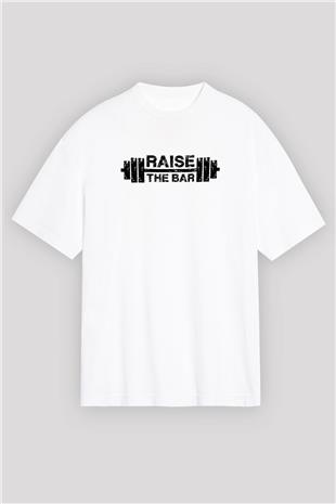 Halter Baskılı Unisex Beyaz Oversize Tişört - Tshirt