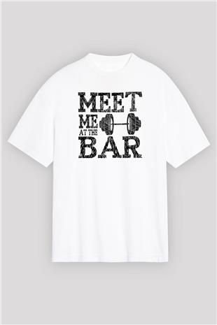 Halter Baskılı Unisex Beyaz Oversize Tişört - Tshirt