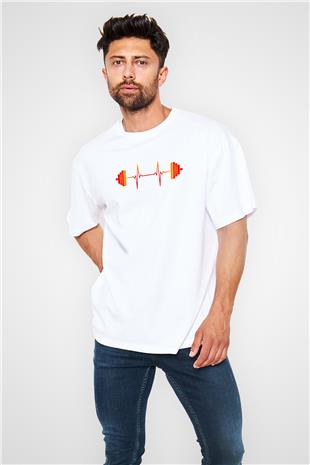 Halter Baskılı Unisex Beyaz Oversize Tişört - Tshirt