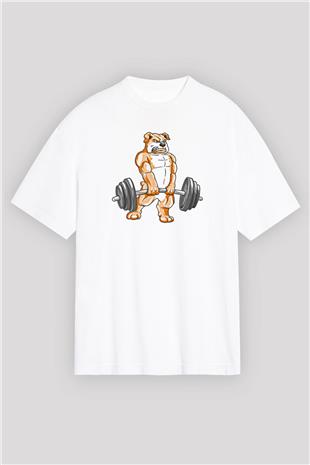 Halter Baskılı Unisex Beyaz Oversize Tişört - Tshirt