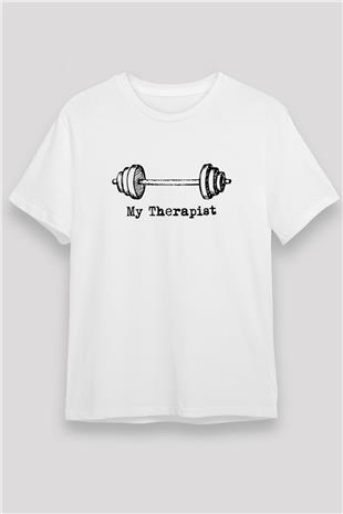 Halter Baskılı Unisex Beyaz Tişört - Tshirt