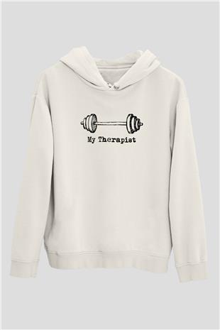 Halter Baskılı Unisex Ekru Hoodie