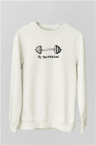 Halter Baskılı Unisex Ekru Sweatshirt
