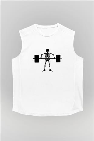Halter Baskılı Unisex Kolsuz Beyaz Tişört