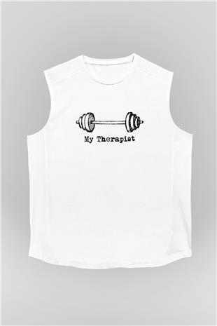 Halter Baskılı Unisex Kolsuz Beyaz Tişört