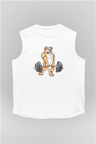 Halter Baskılı Unisex Kolsuz Beyaz Tişört